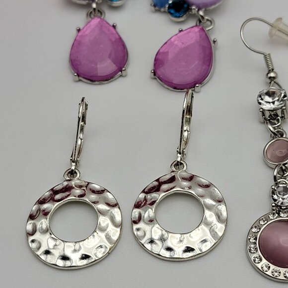 Silver Tone Colorful And Clear Crystal Pierced Earrings LOT Of 6 Pairs VTG.-MOD - Picture 4 of 11